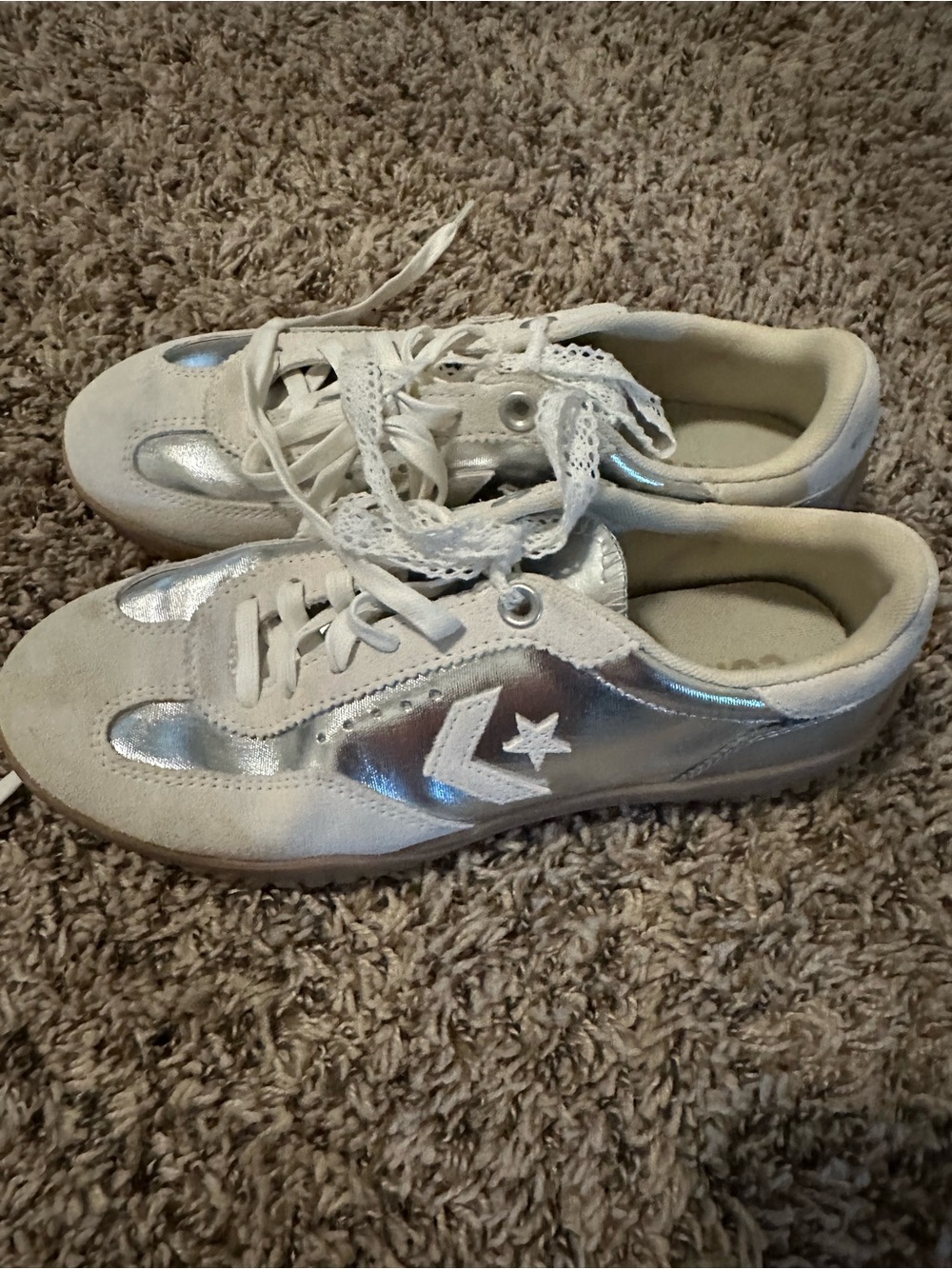 Converse Silver Metallic Low-Top Sneakers with White Star Chevron